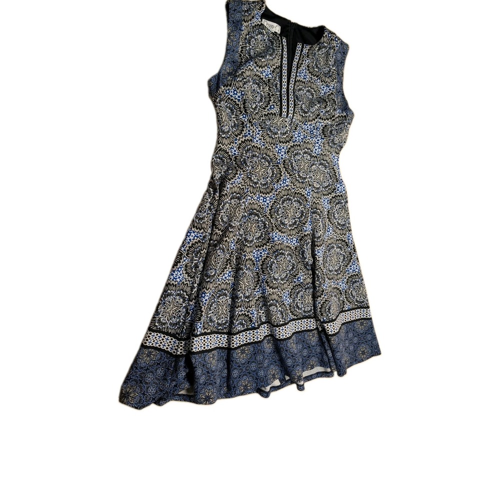 Maggy L Women Dress Size 6 Multicolor Brown & Blue Fit & Flare Style Poly Lined